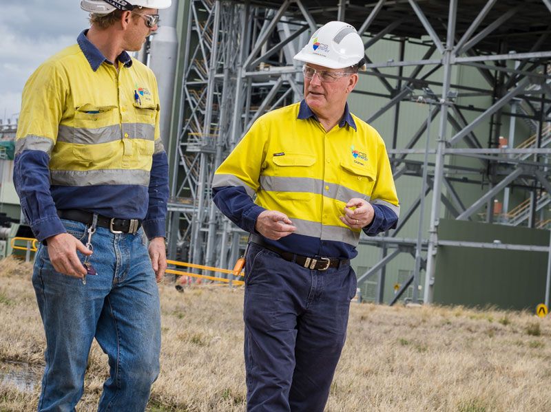 CS Energy CEO Darren Busine (right) with one of the members of CS Energy’s Renewables and Firming Operations team 